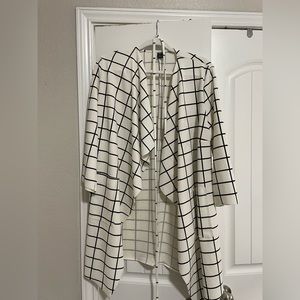 Black and white grid cardigan L cute with belt